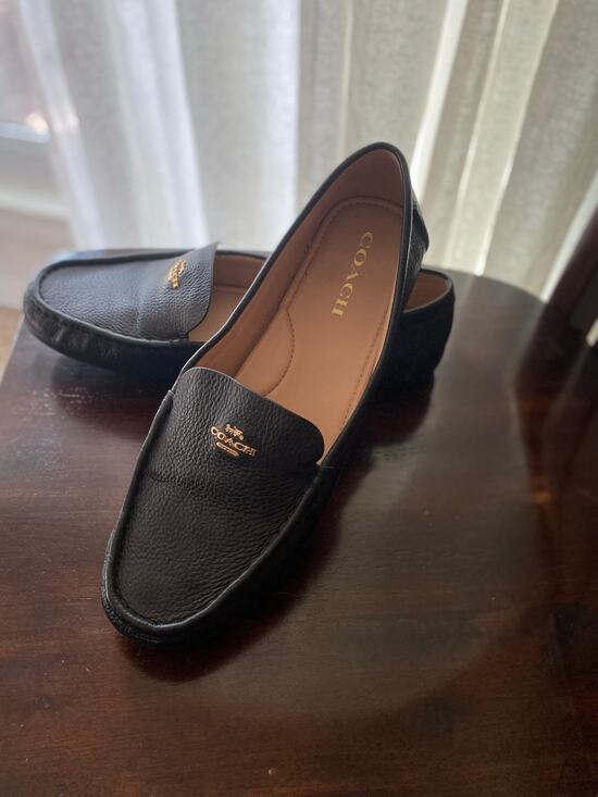 Coach Shoes - Coach Marley Driver Black Pebbled Leather Loafers Size 11B Gold Logo G4835